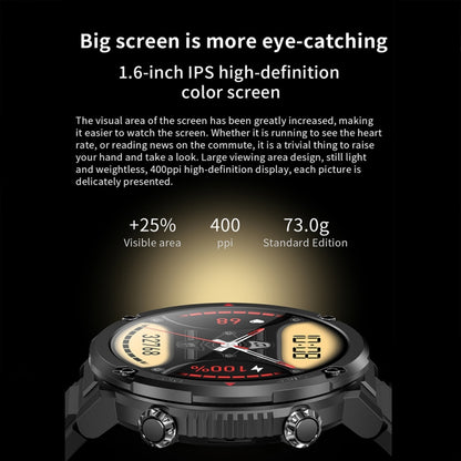 T30 1,6 pouces Sports de plein air étanche Smart Music Bluetooth Call Watch, Black, Dark Green, Black Steel+Silicone, Black Net+Silicone