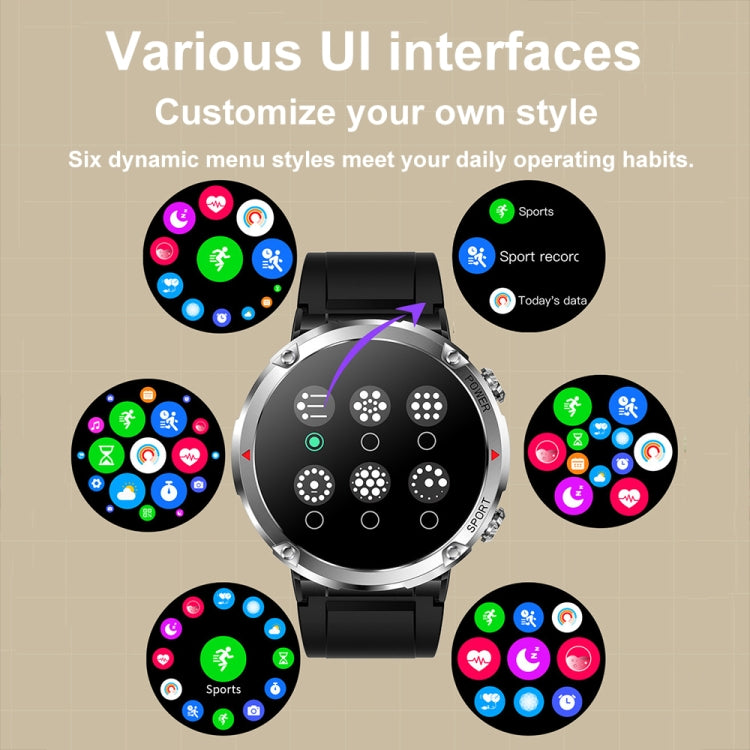 T30 1,6 pouces Sports de plein air étanche Smart Music Bluetooth Call Watch, Black, Dark Green, Black Steel+Silicone, Black Net+Silicone