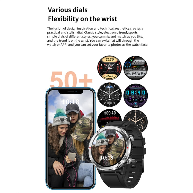 T30 1,6 pouces Sports de plein air étanche Smart Music Bluetooth Call Watch, Black, Dark Green, Black Steel+Silicone, Black Net+Silicone