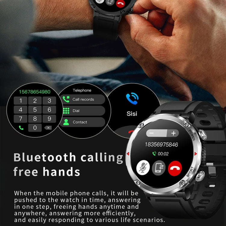 T30 1,6 pouces Sports de plein air étanche Smart Music Bluetooth Call Watch, Black, Dark Green, Black Steel+Silicone, Black Net+Silicone