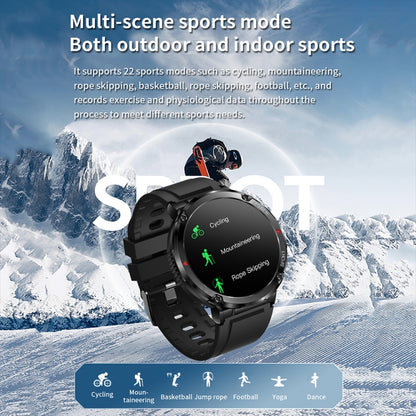 T30 1,6 pouces Sports de plein air étanche Smart Music Bluetooth Call Watch, Black, Dark Green, Black Steel+Silicone, Black Net+Silicone