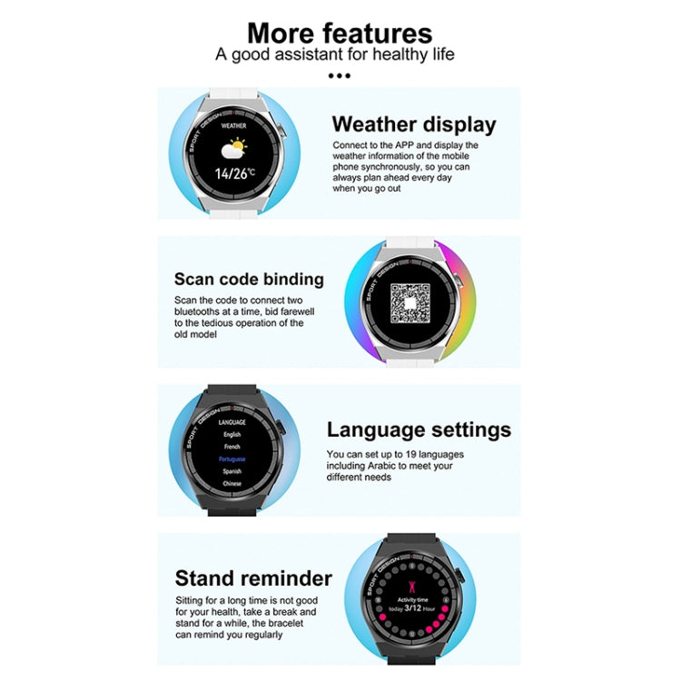 Montre intelligente d'appel Bluetooth de surveillance de la santé GT3Pro de 1,28 pouces avec NFC, Black Silicone, Silver Silicone, Black Leather, Brown Leather, Black Steel, Silver Steel, Black Three-bead Steel, Silver Three-bead Steel