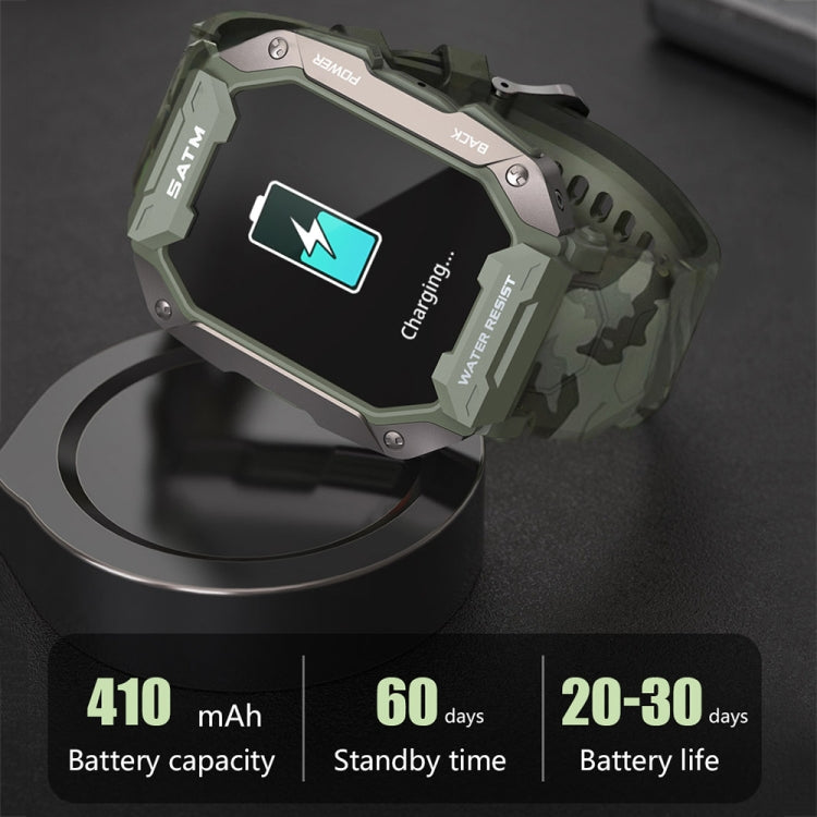 C20Plus 1,81 pouces surveillance de la santé étanche Bluetooth appel montre intelligente, Camouflage Green