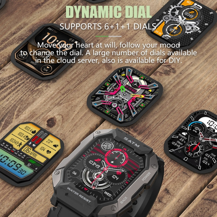 C20Plus 1,81 pouces surveillance de la santé étanche Bluetooth appel montre intelligente, Camouflage Green