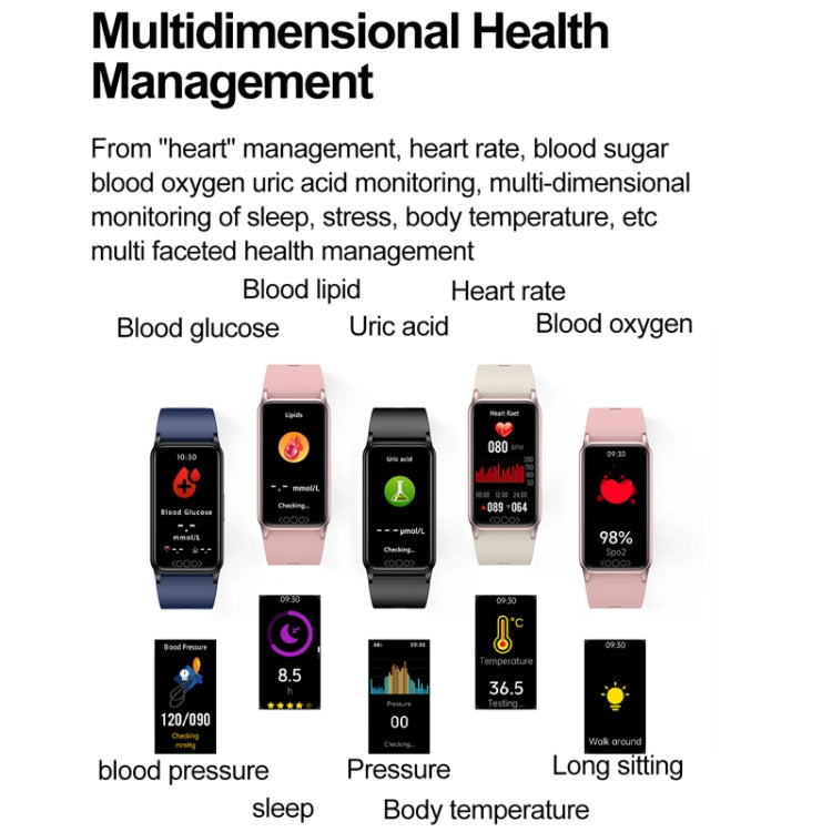 Acide urique Lipides sanguins Glycémie non invasive Fréquence cardiaque Oxygène Surveillance de la température Bracelet de sport intelligent et sain
