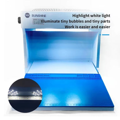 Établi de réparation d'écran de téléphone portable SUNSHINE SS-917C sans poussière, lampe à double lumière verte et blanche, banc d'opérateur pour affichage de la poussière