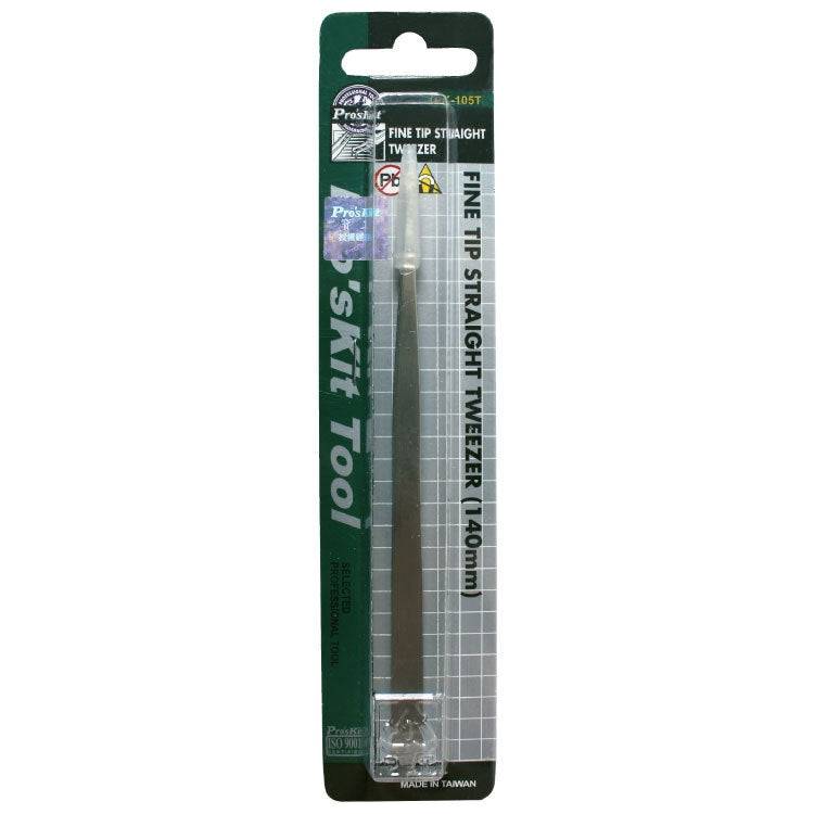 Pince à épiler antimagnétique en acier inoxydable ProsKit 1PK-105T Pincette à pointe droite de précision 140 mm