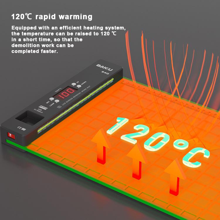 Tapis de travail pour retirer l'écran LCD 16 pouces BAKU BA-940 avec système de chauffage et éclairage anti-poussière