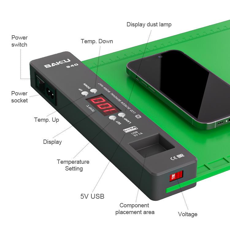 Tapis de travail pour retirer l'écran LCD 16 pouces BAKU BA-940 avec système de chauffage et éclairage anti-poussière
