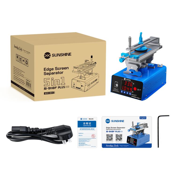 SUNSHINE S-918F Plus Séparateur d'écran incurvé 5 en 1 pour téléphone portable, réparation d'écran LCD, plateforme chauffante, S-918F Plus