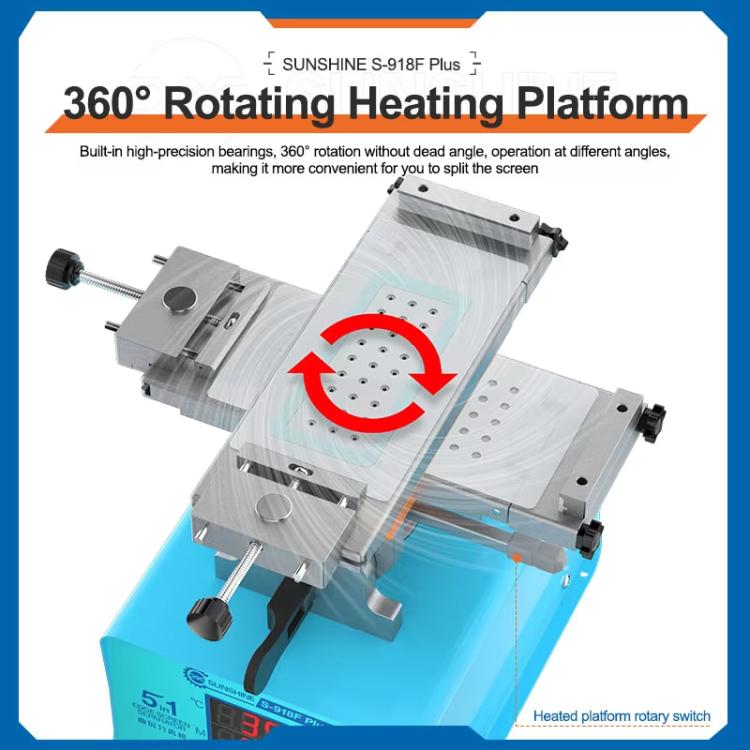 SUNSHINE S-918F Plus Séparateur d'écran incurvé 5 en 1 pour téléphone portable, réparation d'écran LCD, plateforme chauffante, S-918F Plus