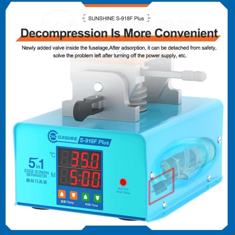 SUNSHINE S-918F Plus Séparateur d'écran incurvé 5 en 1 pour téléphone portable, réparation d'écran LCD, plateforme chauffante, S-918F Plus