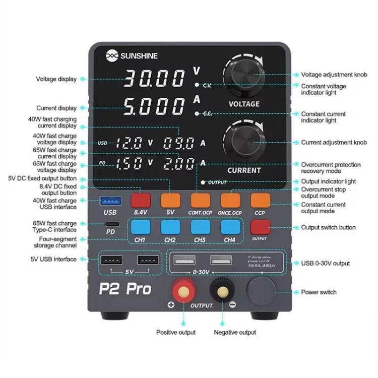 Régulateur de tension CC intelligent SUNSHINE P2 Pro 330 W, transformateur toroïdal, sortie 30 V 5 A, outil de réparation, SUNSHINE P2 Pro