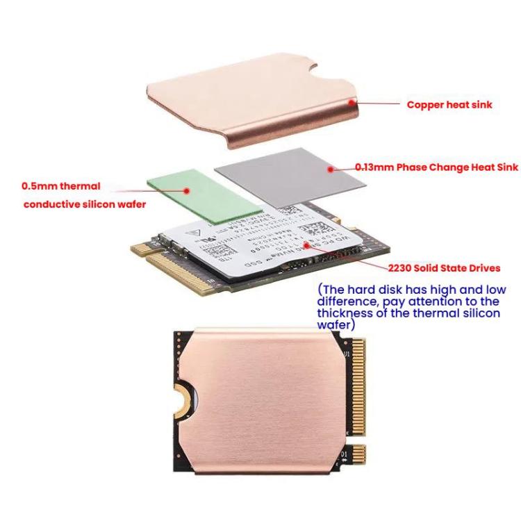 Dissipateur thermique en cuivre pour SSD Steam Deck, M.2 2230 NVMe