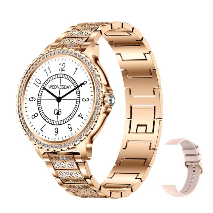 Appels Bluetooth, assistant vocal IA, montre connectée étanche pour le sport, Black Silicone Strap, Gold Pink Silicone Strap, Silver Gray Silicone Strap, Gold Rough Steel Strap+Pink Silicone Strap, Silver Rough Steel Strap+Gray Silicone Strap          ...