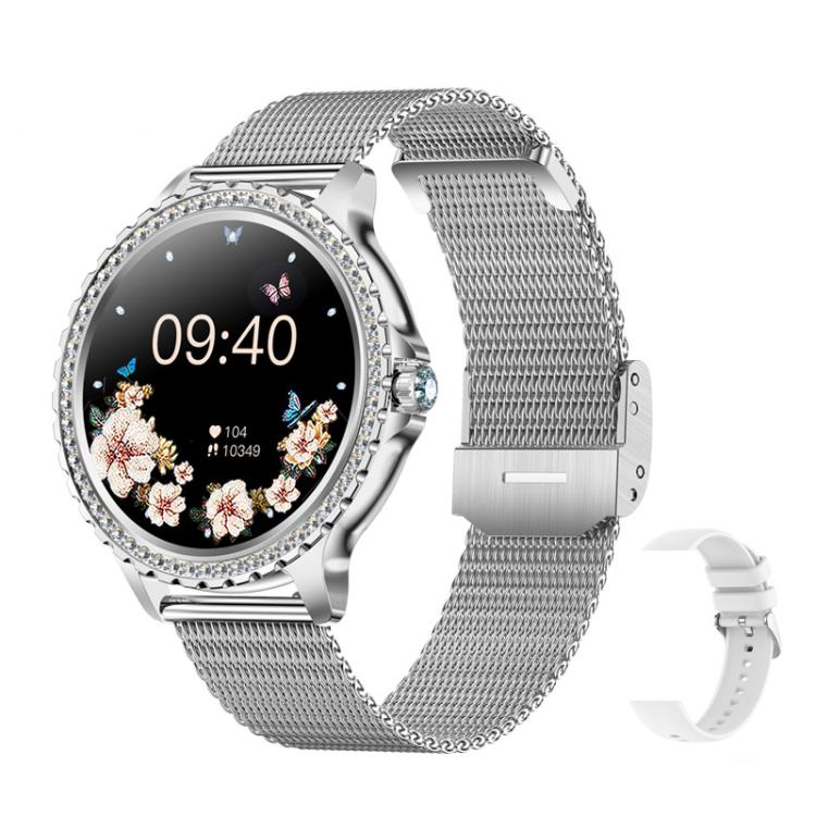 Appels Bluetooth, assistant vocal IA, montre connectée étanche pour le sport, Black Silicone Strap, Gold Pink Silicone Strap, Silver Gray Silicone Strap, Gold Rough Steel Strap+Pink Silicone Strap, Silver Rough Steel Strap+Gray Silicone Strap          ...