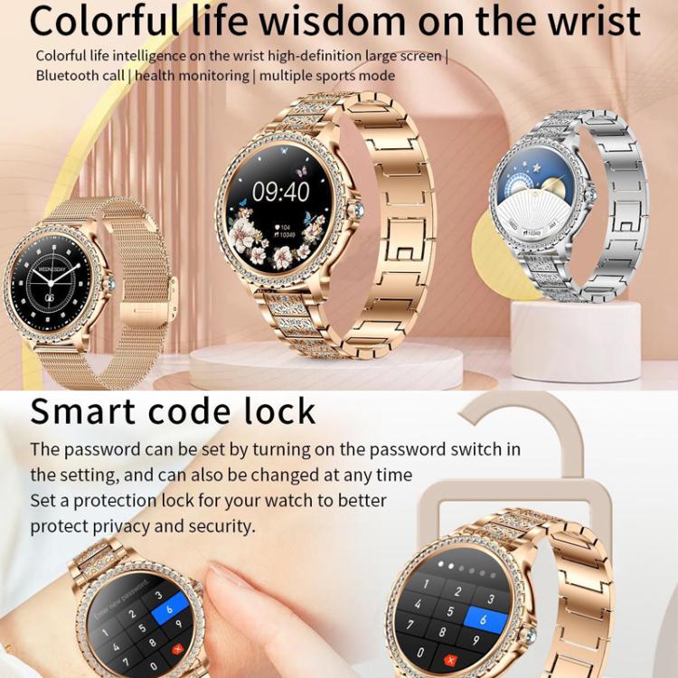 Appels Bluetooth, assistant vocal IA, montre connectée étanche pour le sport, Black Silicone Strap, Gold Pink Silicone Strap, Silver Gray Silicone Strap, Gold Rough Steel Strap+Pink Silicone Strap, Silver Rough Steel Strap+Gray Silicone Strap          ...