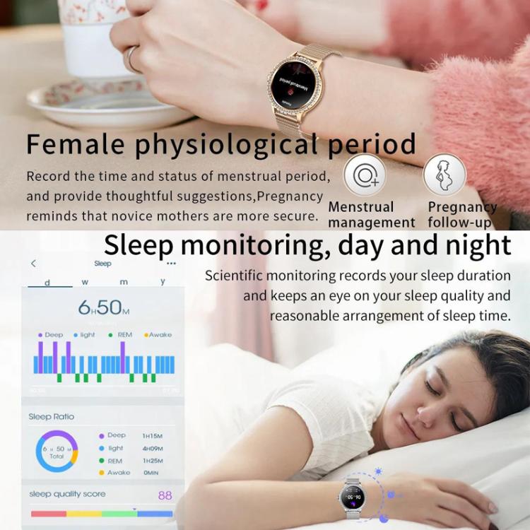Appels Bluetooth, assistant vocal IA, montre connectée étanche pour le sport, Black Silicone Strap, Gold Pink Silicone Strap, Silver Gray Silicone Strap, Gold Rough Steel Strap+Pink Silicone Strap, Silver Rough Steel Strap+Gray Silicone Strap          ...