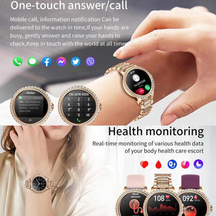 Appels Bluetooth, assistant vocal IA, montre connectée étanche pour le sport, Black Silicone Strap, Gold Pink Silicone Strap, Silver Gray Silicone Strap, Gold Rough Steel Strap+Pink Silicone Strap, Silver Rough Steel Strap+Gray Silicone Strap          ...