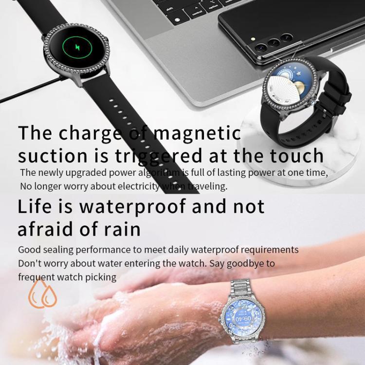 Appels Bluetooth, assistant vocal IA, montre connectée étanche pour le sport, Black Silicone Strap, Gold Pink Silicone Strap, Silver Gray Silicone Strap, Gold Rough Steel Strap+Pink Silicone Strap, Silver Rough Steel Strap+Gray Silicone Strap          ...