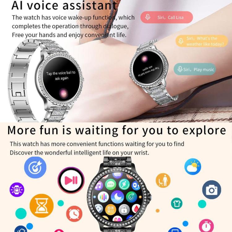 Appels Bluetooth, assistant vocal IA, montre connectée étanche pour le sport, Black Silicone Strap, Gold Pink Silicone Strap, Silver Gray Silicone Strap, Gold Rough Steel Strap+Pink Silicone Strap, Silver Rough Steel Strap+Gray Silicone Strap          ...