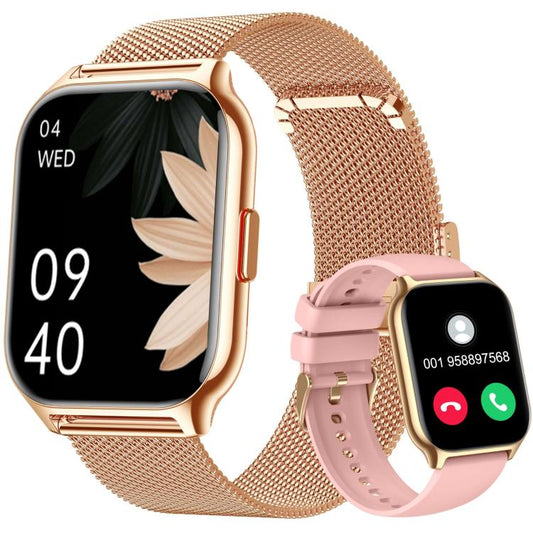 Montre connectée carrée sport à double bracelet pour le suivi de la santé, de l'oxygénation sanguine, du sommeil et de la fréquence cardiaque, Gold Steel+Silicone Pink, Black Steel+Silicone Black