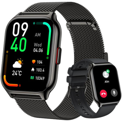 Montre connectée carrée sport à double bracelet pour le suivi de la santé, de l'oxygénation sanguine, du sommeil et de la fréquence cardiaque, Gold Steel+Silicone Pink, Black Steel+Silicone Black
