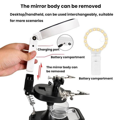 5x 10x Desktop Handheld Magnifying Glass 32 LEDs Soldering Iron Maintenance Workbench