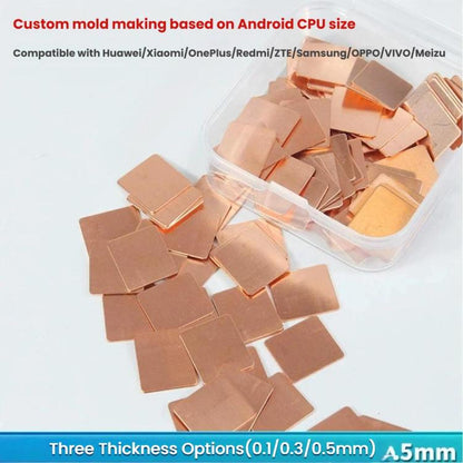 Lot de 100 pads thermiques en cuivre rouge pour processeur de téléphone Android ; feuilles de cuivre haute conductivité, 0.1mm, 0.3mm, 0.5mm