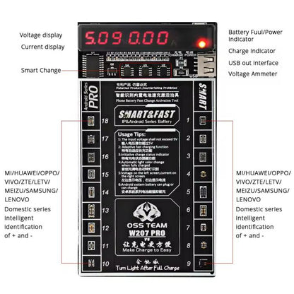 Carte de détection d'activation de batterie OSS TEAM W207 PRO V7, circuit intégré de charge rapide pour appareils Android, W207 PRO V7