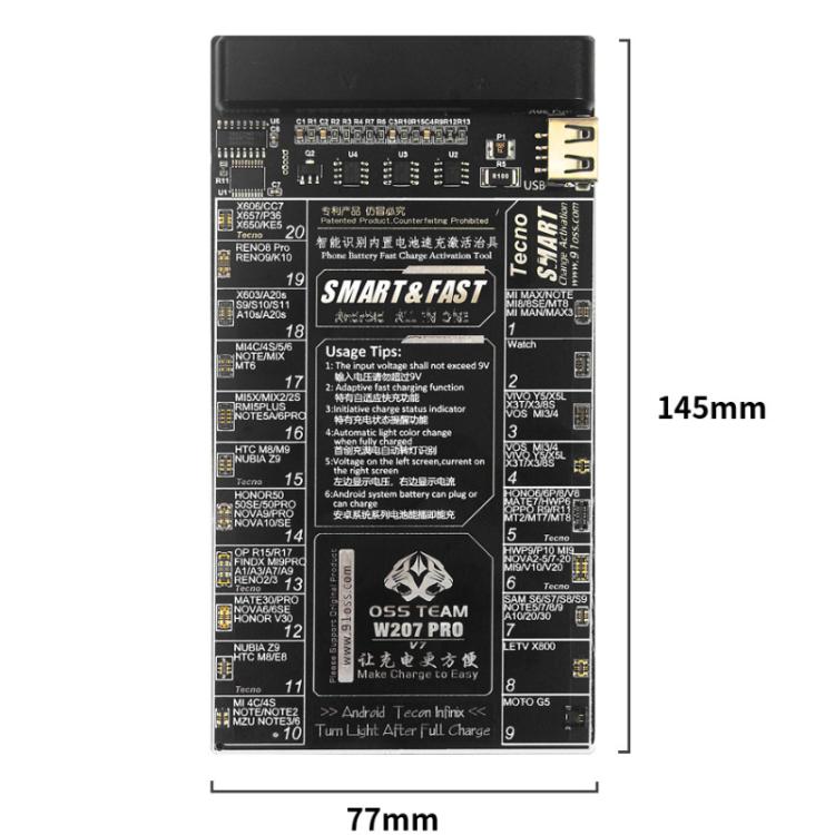 Carte de détection d'activation de batterie OSS TEAM W207 PRO V7, circuit intégré de charge rapide pour appareils Android, W207 PRO V7