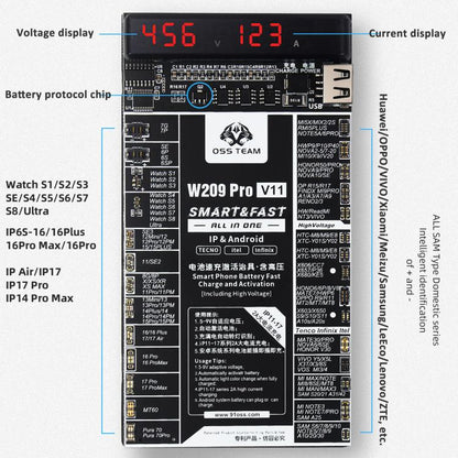 Carte d'activation de batterie OSS TEAM W209 PRO V11 haute tension 7,4 V pour iPhone séries 6 à 17 et appareils Android, W209 PRO V11