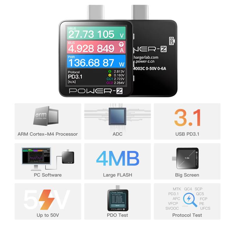 Testeur de charge rapide USB-C POWER-Z KM003C PD3.1 et analyseur de protocole