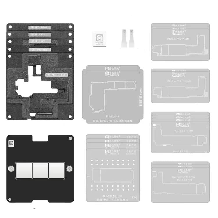 Ensemble de plateforme de plantation en étain 28 en 1 AMAO X-16 avec base magnétique, plaque de positionnement, couche intermédiaire et filet de soudure.