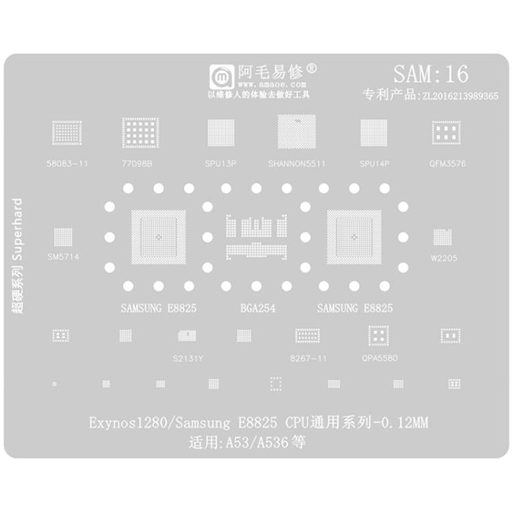 Outil de réparation et de soudage par pochoir de rebillage BGA AMAOE pour Samsung, SAM15 S21/S21 Ultra, SAM16 A53/A536, SAM17 S22/S22 Ultra, SAM18 A14/A54, SAM19 S23/S24, SAM20 A156U/A156E, SAM21 S25/S25+