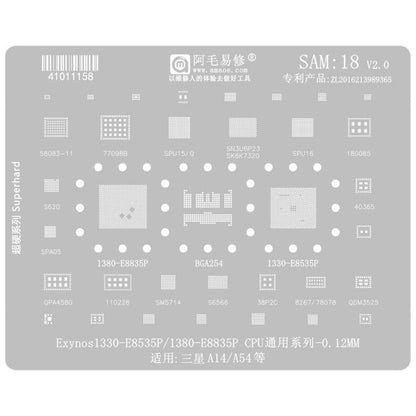 Outil de réparation et de soudage par pochoir de rebillage BGA AMAOE pour Samsung, SAM15 S21/S21 Ultra, SAM16 A53/A536, SAM17 S22/S22 Ultra, SAM18 A14/A54, SAM19 S23/S24, SAM20 A156U/A156E, SAM21 S25/S25+