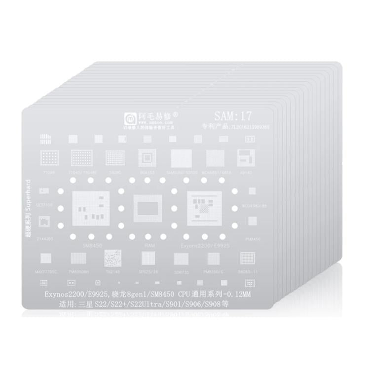 Outil de réparation et de soudage par pochoir de rebillage BGA AMAOE pour Samsung, SAM15 S21/S21 Ultra, SAM16 A53/A536, SAM17 S22/S22 Ultra, SAM18 A14/A54, SAM19 S23/S24, SAM20 A156U/A156E, SAM21 S25/S25+