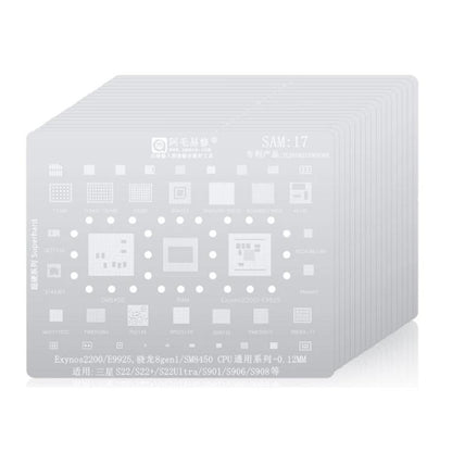 Outil de réparation et de soudage par pochoir de rebillage BGA AMAOE pour Samsung, SAM15 S21/S21 Ultra, SAM16 A53/A536, SAM17 S22/S22 Ultra, SAM18 A14/A54, SAM19 S23/S24, SAM20 A156U/A156E, SAM21 S25/S25+