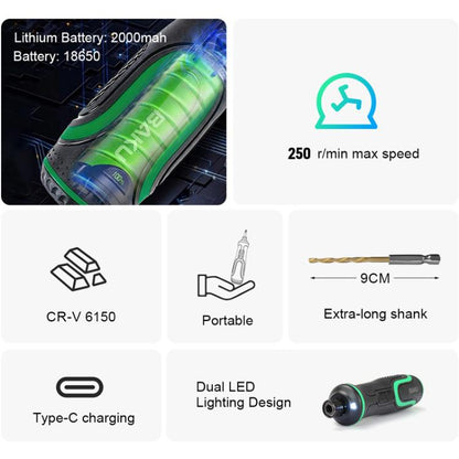 Kit de tournevis électrique BAKU 41 en 1 avec chargement USB-C et double éclairage LED pour les réparations domestiques et l'électronique, BA-0001