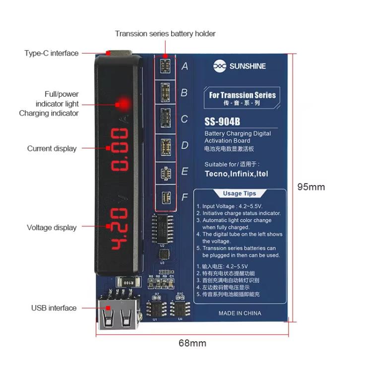 Outil de réparation de téléphones portables pour carte d'activation d'affichage numérique de charge de batterie de la série Transsion, SS-904B