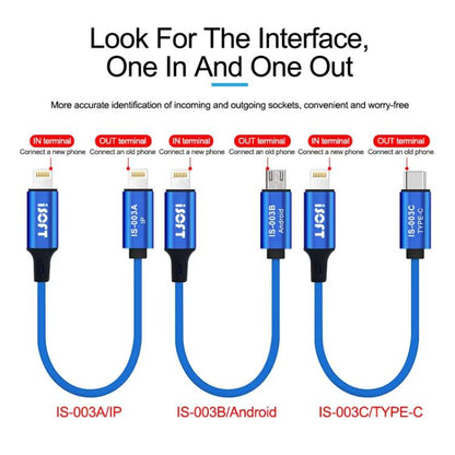 Câble combiné de transfert de données pour la réparation de téléphones, ISOFT IS-003A 8 Pin To 8 Pin, ISOFT IS-003B 8 Pin To USB, ISOFT IS-003B 8 Pin To Type-C