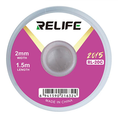Ruban adhésif de nettoyage de soudures pour circuits imprimés RELIFE RL-20C, résistant à la corrosion, pour le retrait des soudures., 1.5mm x 1.5m, 2mm x 1.5m, 2.5mm x 1.5m, 3mm x 1.5m, 3.5mm x 1.5m
