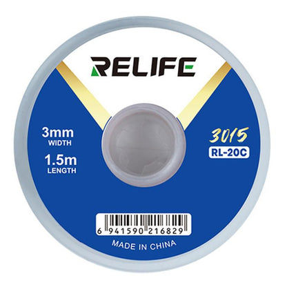 Ruban adhésif de nettoyage de soudures pour circuits imprimés RELIFE RL-20C, résistant à la corrosion, pour le retrait des soudures., 1.5mm x 1.5m, 2mm x 1.5m, 2.5mm x 1.5m, 3mm x 1.5m, 3.5mm x 1.5m