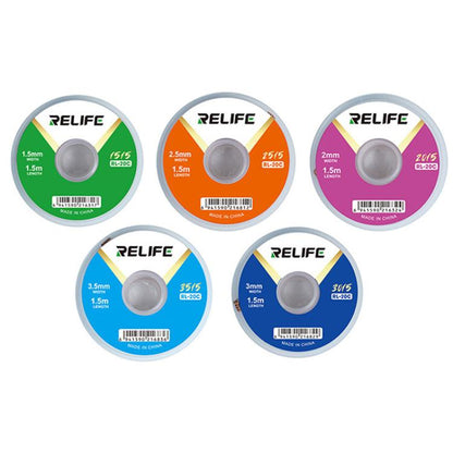 Ruban adhésif de nettoyage de soudures pour circuits imprimés RELIFE RL-20C, résistant à la corrosion, pour le retrait des soudures., 1.5mm x 1.5m, 2mm x 1.5m, 2.5mm x 1.5m, 3mm x 1.5m, 3.5mm x 1.5m