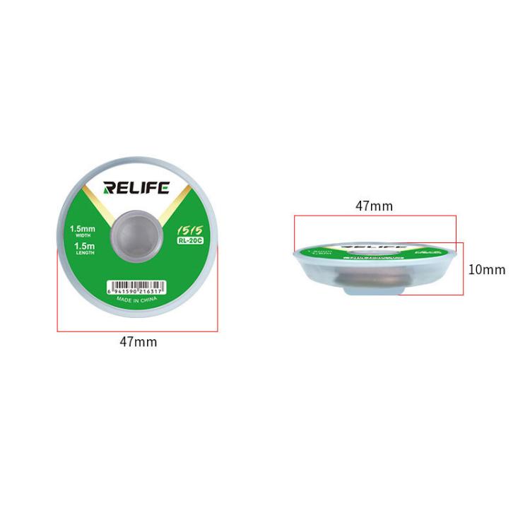 Ruban adhésif de nettoyage de soudures pour circuits imprimés RELIFE RL-20C, résistant à la corrosion, pour le retrait des soudures., 1.5mm x 1.5m, 2mm x 1.5m, 2.5mm x 1.5m, 3mm x 1.5m, 3.5mm x 1.5m