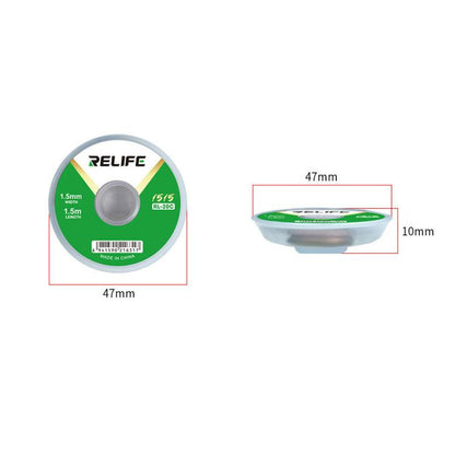 Ruban adhésif de nettoyage de soudures pour circuits imprimés RELIFE RL-20C, résistant à la corrosion, pour le retrait des soudures., 1.5mm x 1.5m, 2mm x 1.5m, 2.5mm x 1.5m, 3mm x 1.5m, 3.5mm x 1.5m