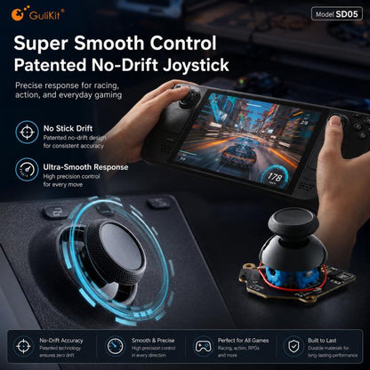 Kit de remplacement de joystick électromagnétique GuliKit SD05 pour Steam Deck OLED, kit de réparation de joystick analogique à effet Hall, sans soudure, détection tactile capacitive, for Steam Deck OLED
