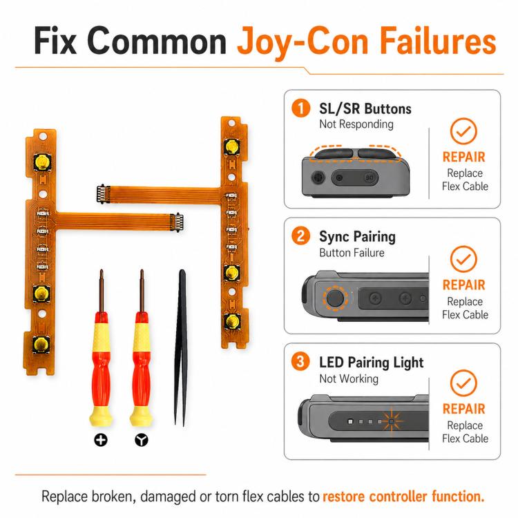 Remplacement de la nappe flexible des boutons des Joy-Con SL/SR pour Nintendo Switch, Left Side Kit, Right Side Kit, Complete Pair Kit