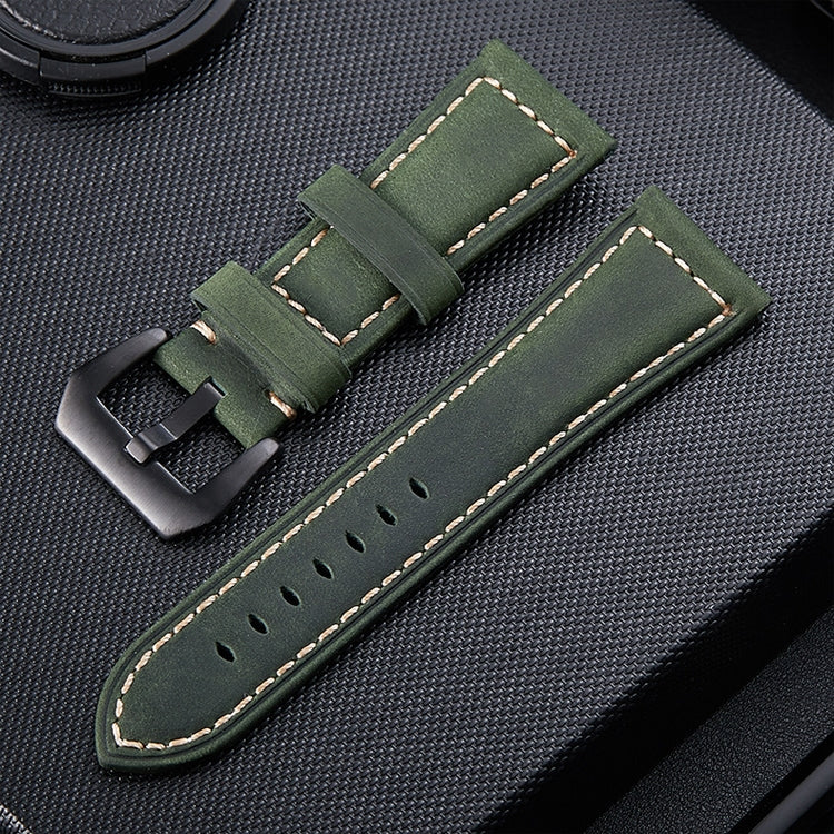 Crazy Horse Layer Bracelet de montre en cuir avec boucle noire givrée, taille : 24 mm
