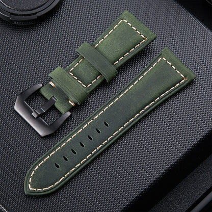 Crazy Horse Layer Bracelet de montre en cuir avec boucle noire givrée, taille : 24 mm